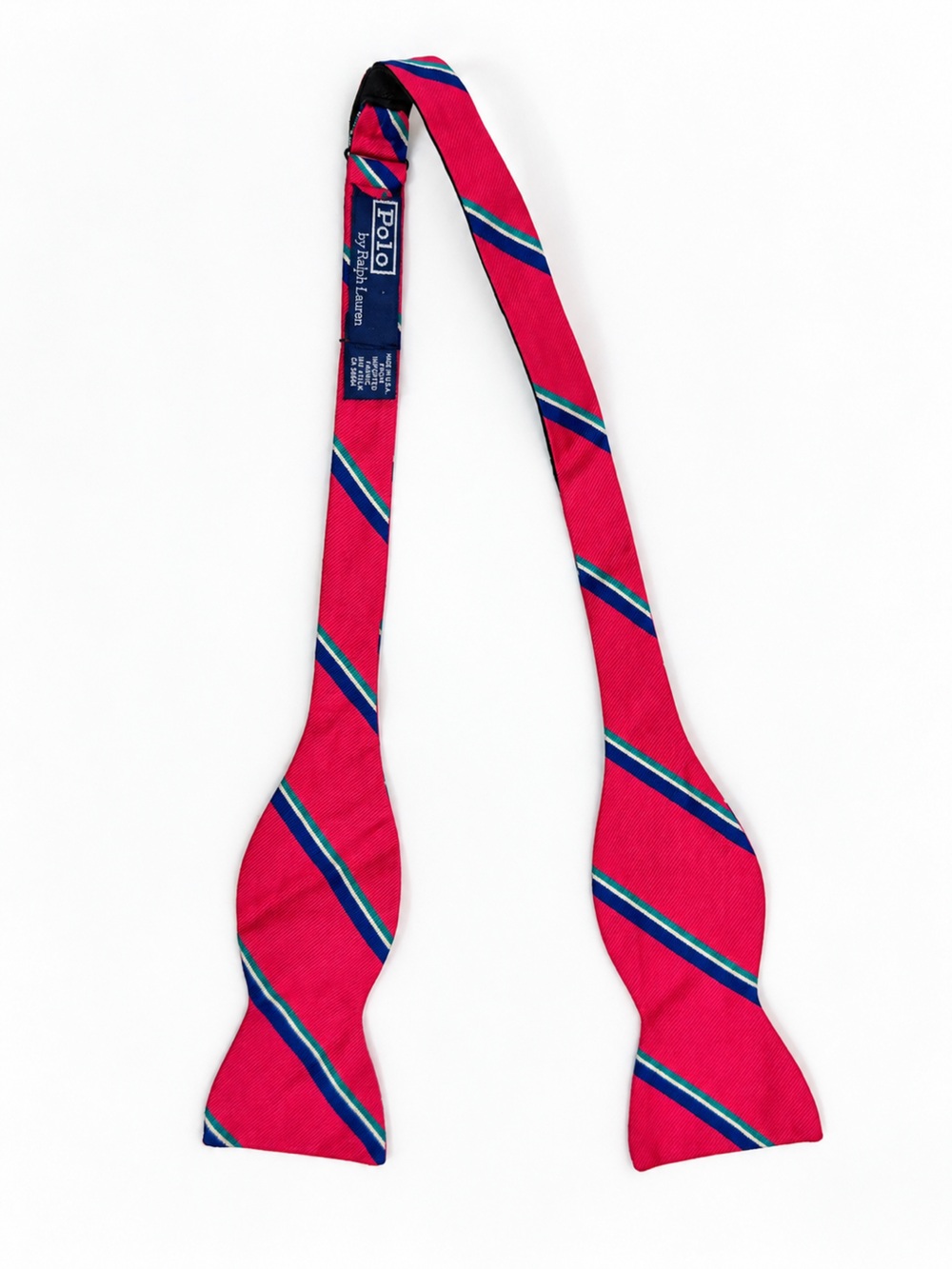 Polo Ralph Lauren VTG 100% Silk Self Tie Bow Tie Made in USA Fuchsia Repp Stripe